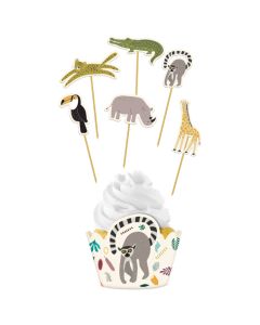 Cupcake dekorationssæt med zoo motiver 6x 