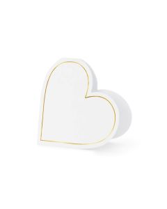 Hvidt hjerte bryllups bordkort med guld kant 10x - 22x15,7 cm