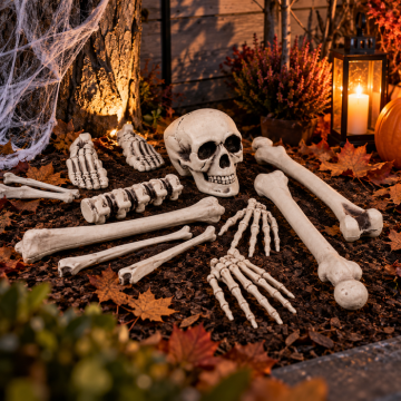 Halloween kranie og knogler skelet 12 dele - 40 cm