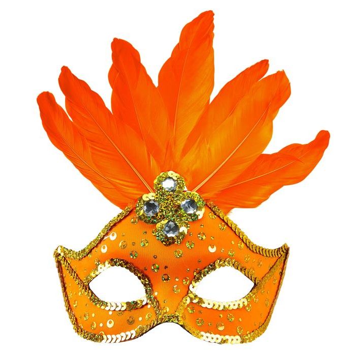 Orange Braziliansk Maske med fjer-Orange