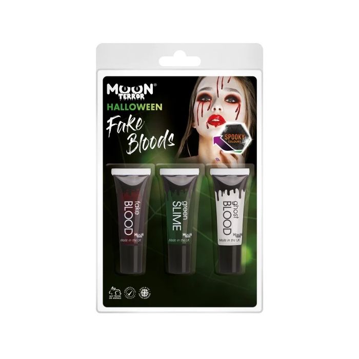 Falsk blod og slim makeup sæt 3x - 10 ml 