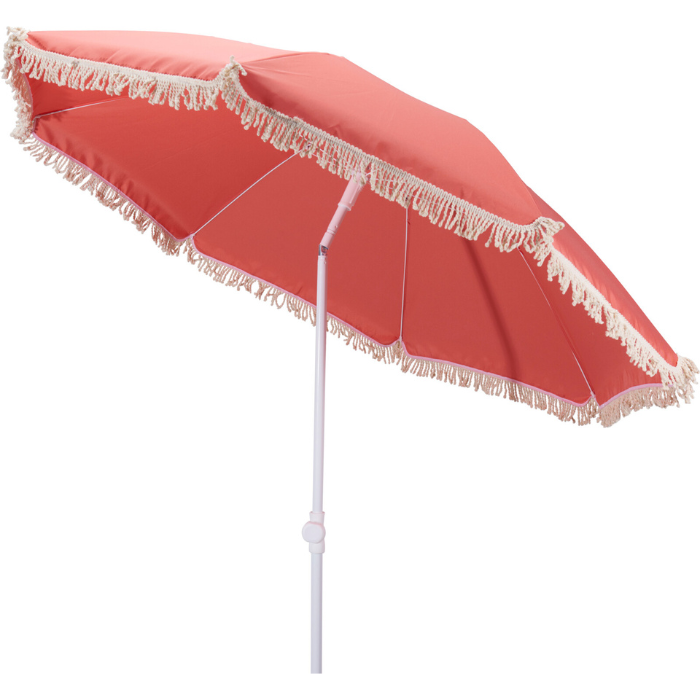 Parasol med frynser i grapefarve Ø180x200cm