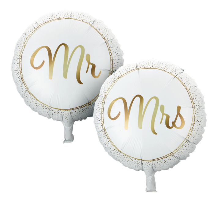 Mr. og Mrs. folieballoner guld 14 cm - 2x