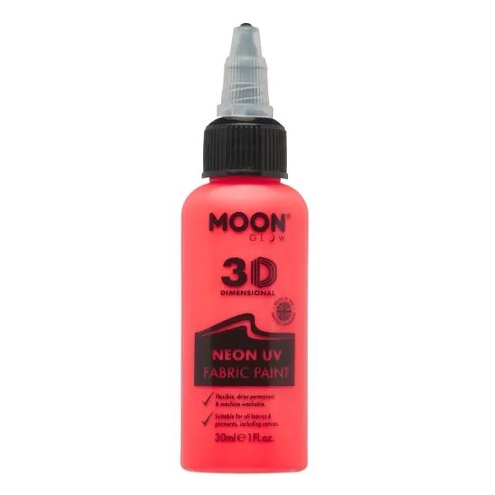 Neon UV Tekstilfarve Rød 30 ml Moon Creations