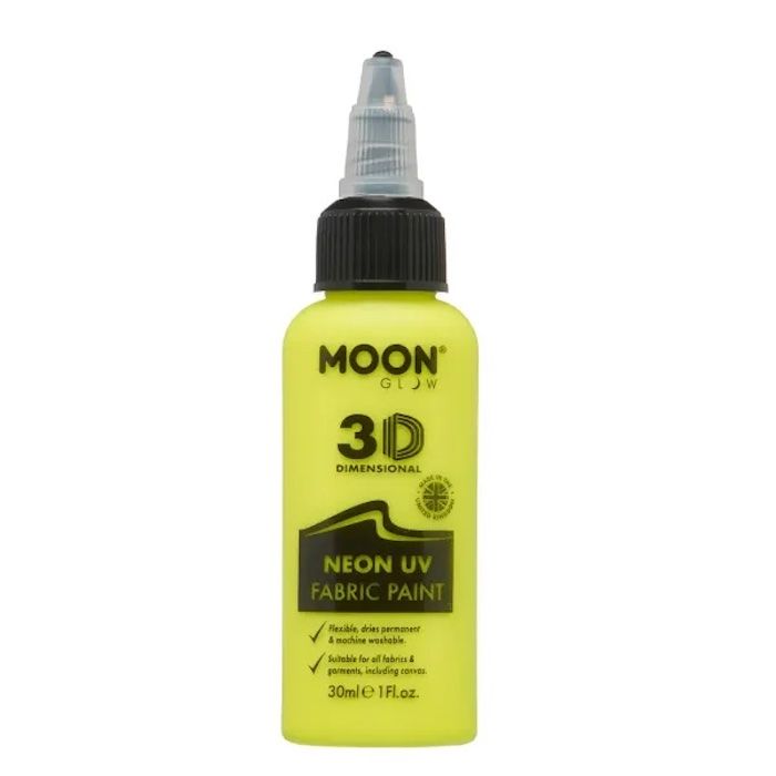 Neon UV Tekstilfarve Gul 30 ml Moon Creations