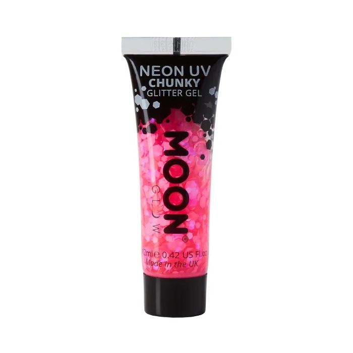 Neon UV Chunky Glitter Gel Hot Pink 12 ml Moon Creations