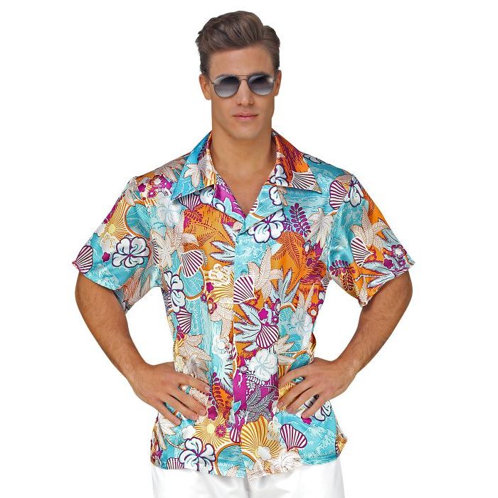 Blomstret satin hawaii skjorte