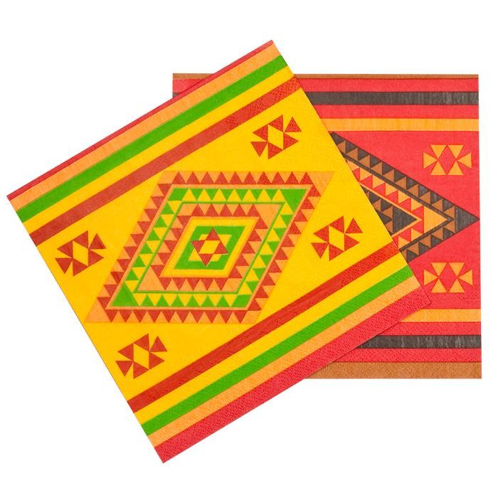 Multifarvede mexicanske servietter 20x - 33x33 cm