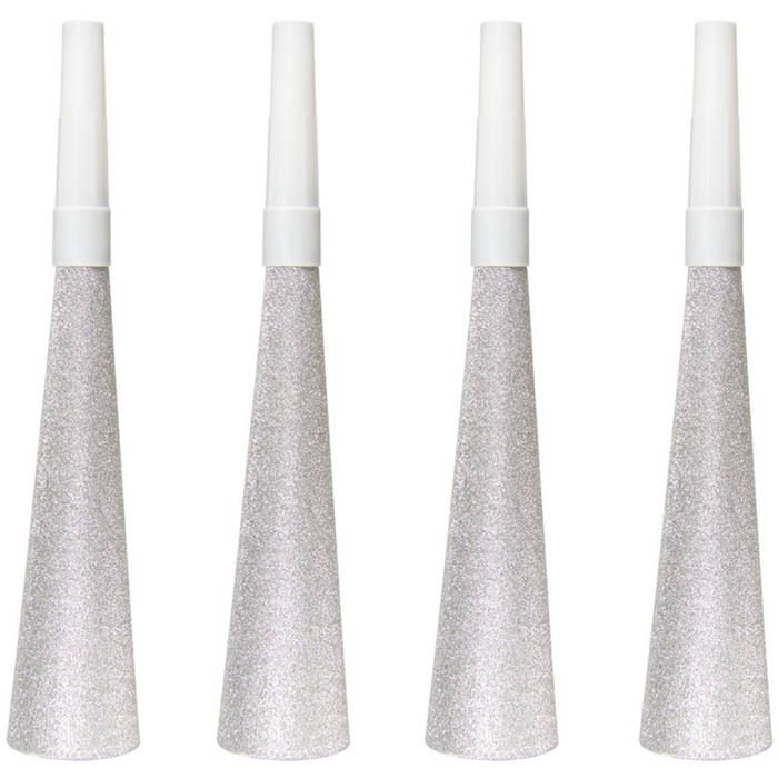 Sølv glitter partyhorn 4x - 19 cm