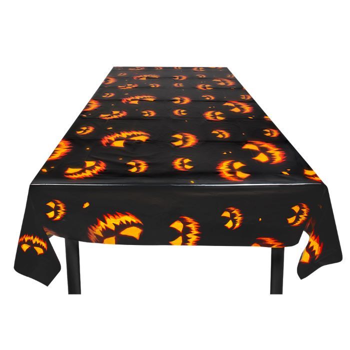 Uhyggelig sort halloween græskar plastik dug - 180x120 cm