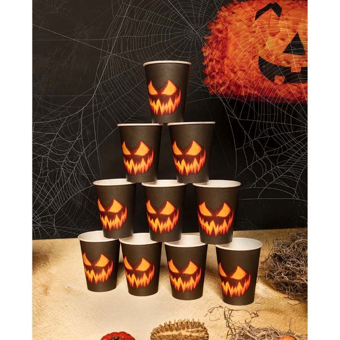 Uhyggelige halloween græskar pap kopper 10x - 210 ml