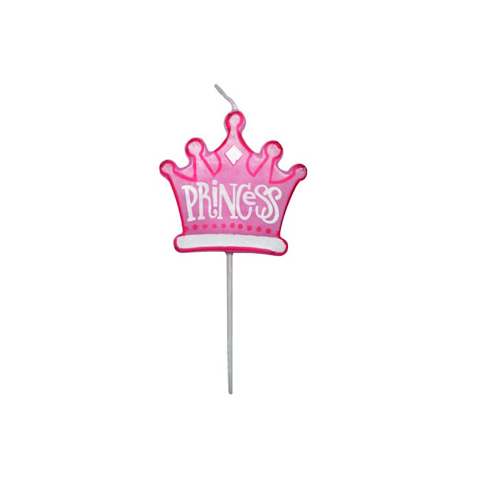 Prinsessekrone kagelys pink 9 cm