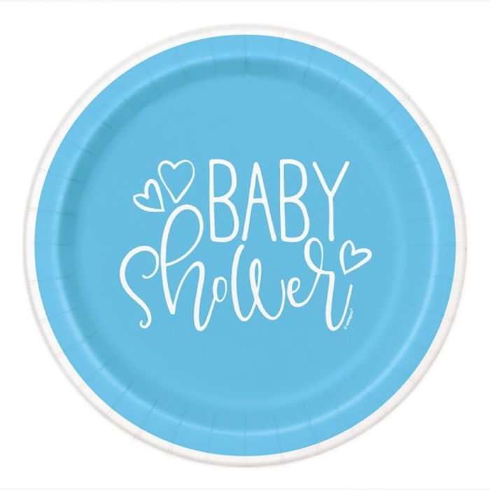 Babyshower paptallerkner dreng blå 8x