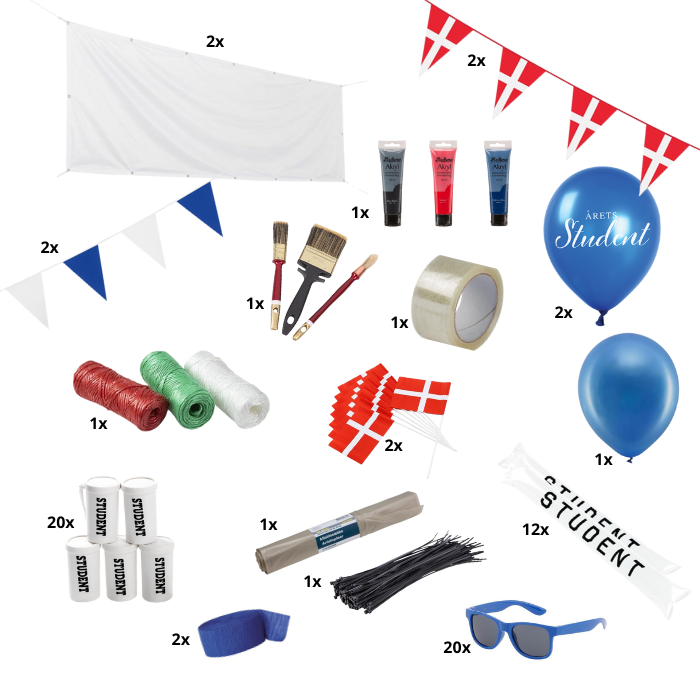 Blå studentervogn grundpakke deluxe