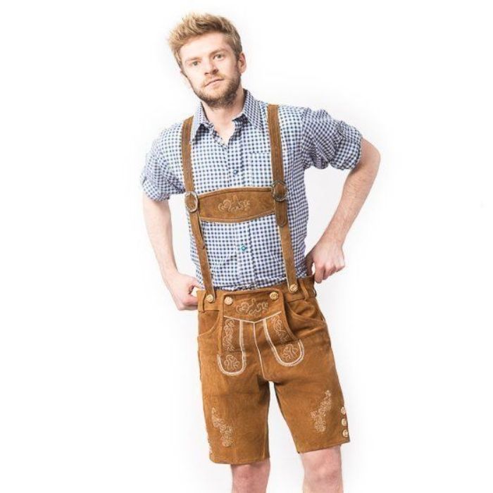 Lederhosen i Lysebrun med mønster Oktoberfest