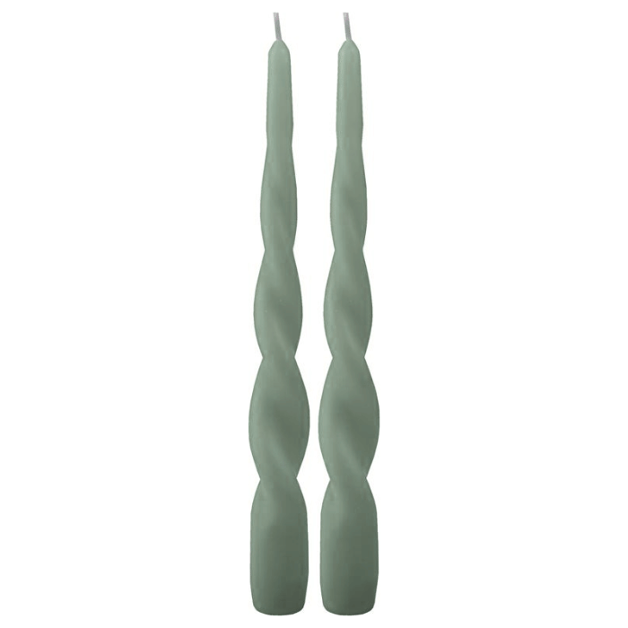 Snoede stagelys antik grøn 2x - 24 cm