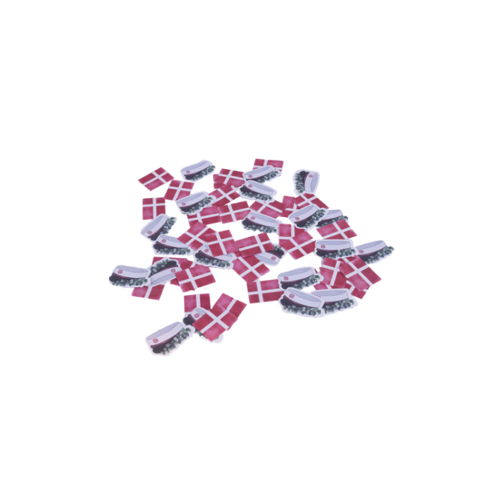 Strøpynt rød studenterhue og flag - 50 stk