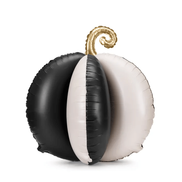 Stående græskar folieballon sort/hvid - 58x58 cm
