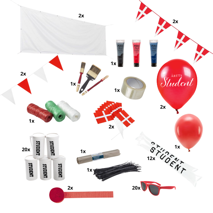 Rød studentervogn grundpakke deluxe