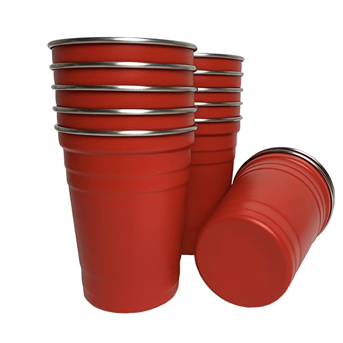 Beer Pong kopper rød rustfrit stål 12x - 0,45 L