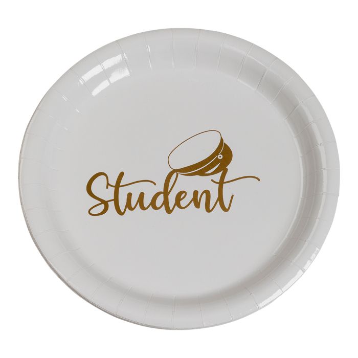 Paptallerkener med student motiv guld 8x - 18 cm