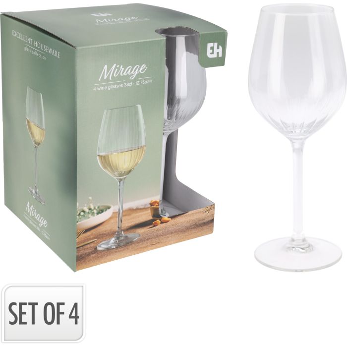 Riflede vinglas i klart glas, 4 stk., 38 cl