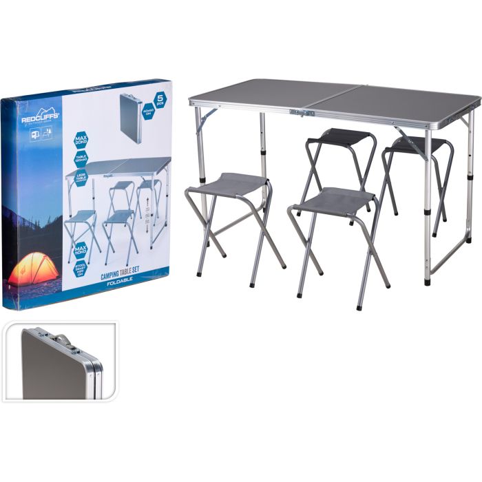 Campingbord med 4 klapstole, 120 x 60 cm