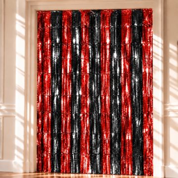 Sort og orange stribet glimmerforhæng - 100 x 240 cm