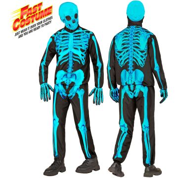 Neon skeletkostume til drenge, turkis blå