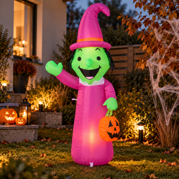 Oppustelig halloween heks med LED 150 cm