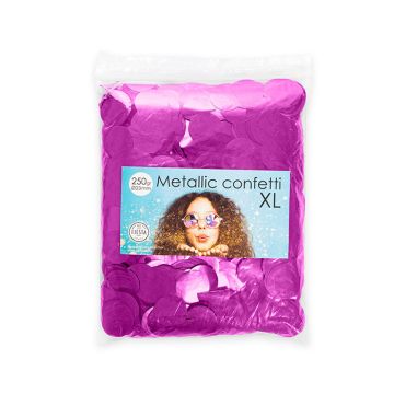 Rundt metallisk mørk pink konfetti - 250 gram