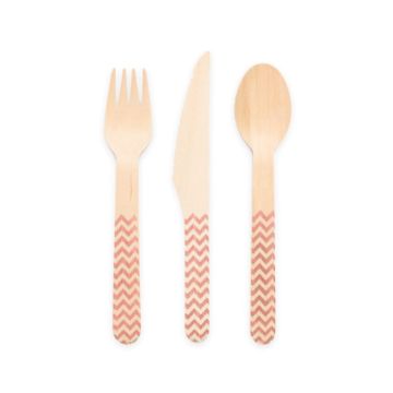 Træ bestik rose gold mønstret 18 dele - 16 cm