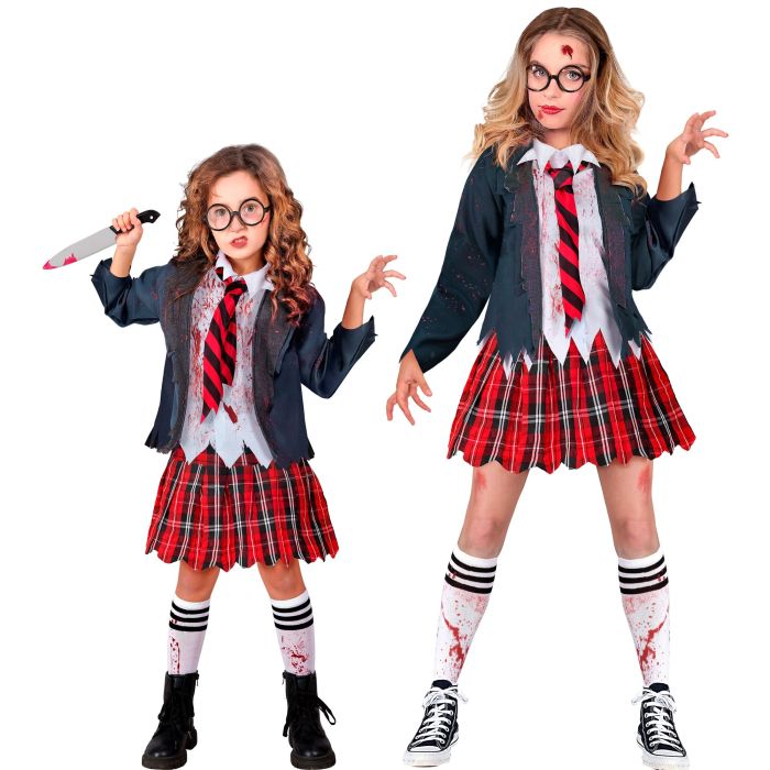 Zombie skolepige kostume til piger - 4 dele