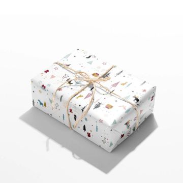 Julegavepapir i hvid med julemotiver - 1000x70 cm