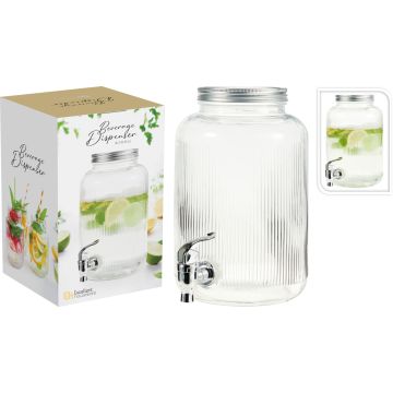 Riflet drikkedunk i glas med hane, 4 liter