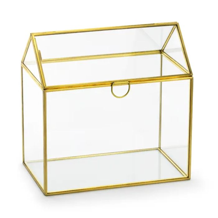 Glashus gavekortholder guld 13x21x21cm