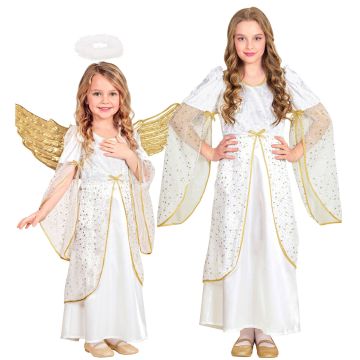 Engel kostume i hvid og guld til piger