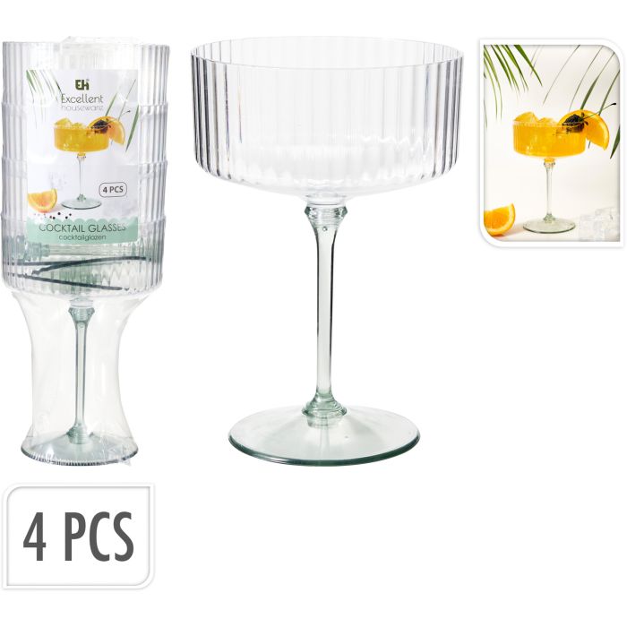 Cocktailglas 4 stk. i coupe-facon med lysegrøn stilk