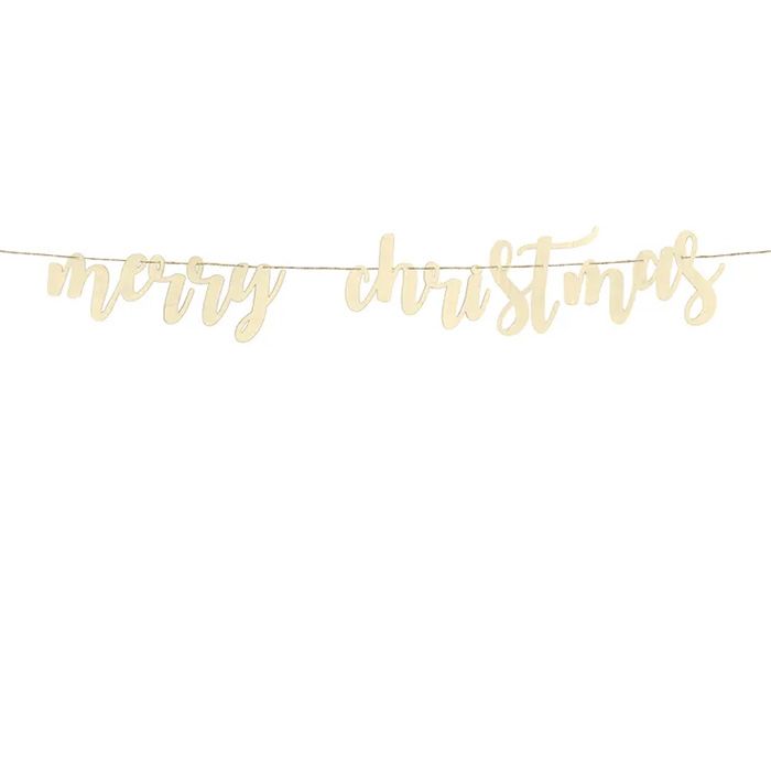 Merry Christmas Banner i Træ - 87 cm