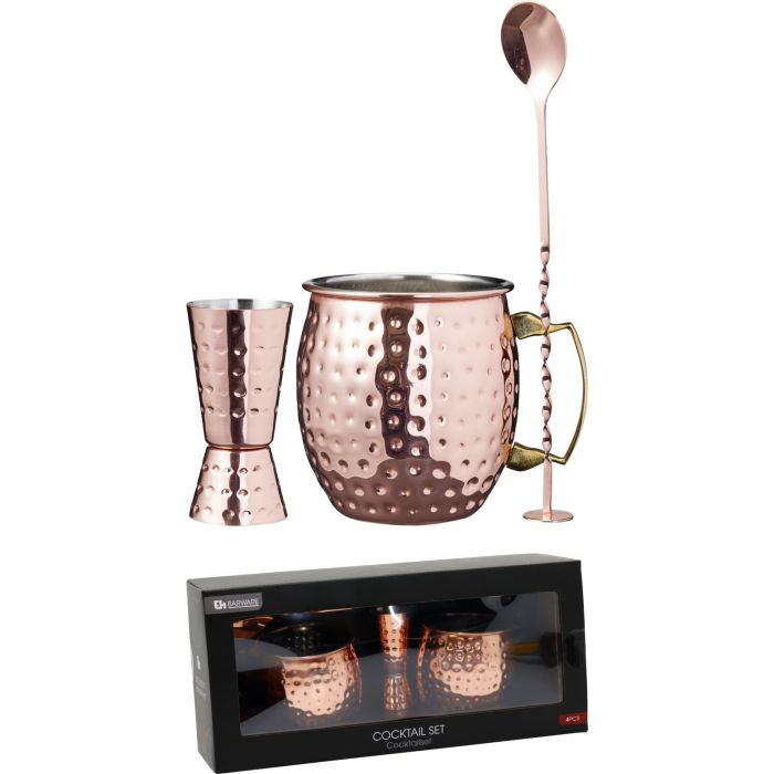 Moscow Mule cocktailsæt med 2 krus, 4 dele, kobberfarvet