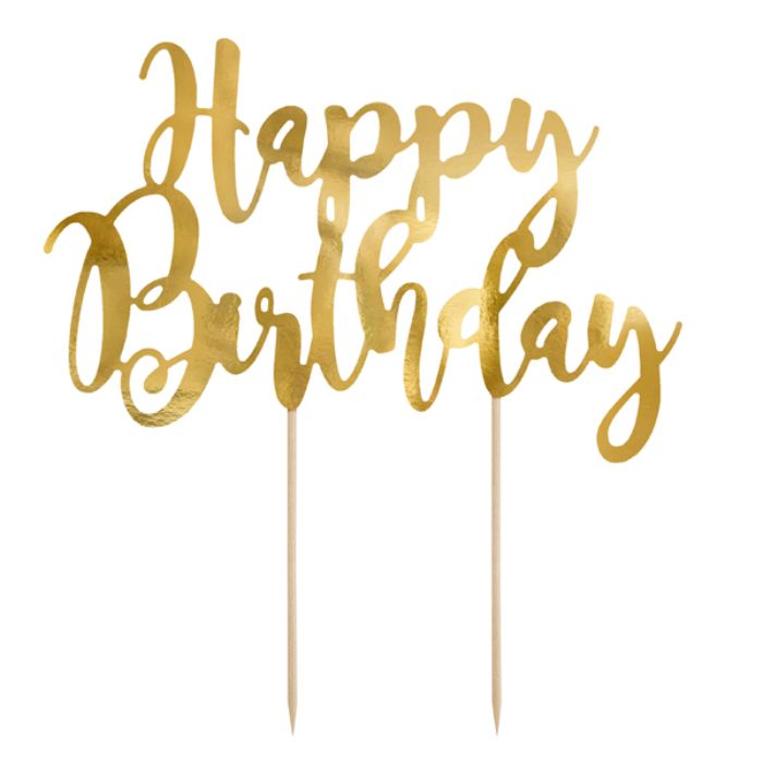 Happy birthday kagedekoration guld 22.5 cm