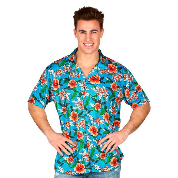 Blå hawaii skjorte med røde blomster