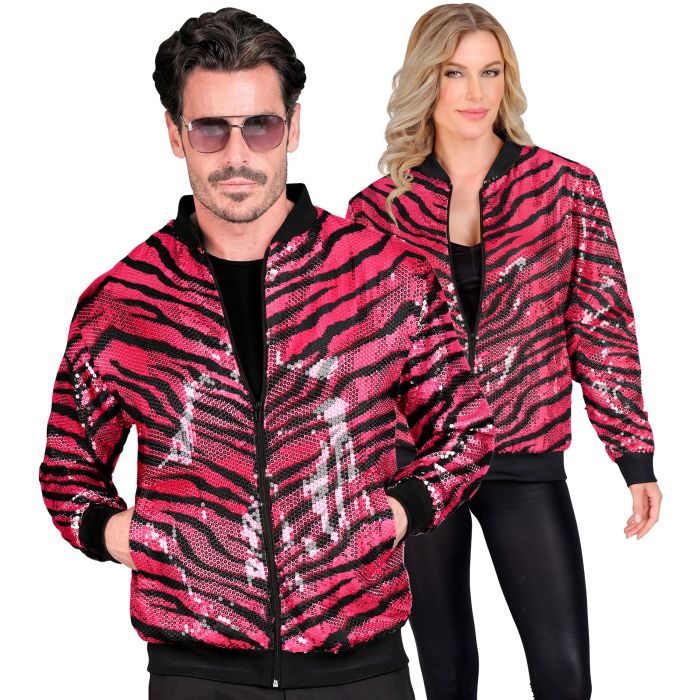 Pailletbomberjakke med zebraprint i pink