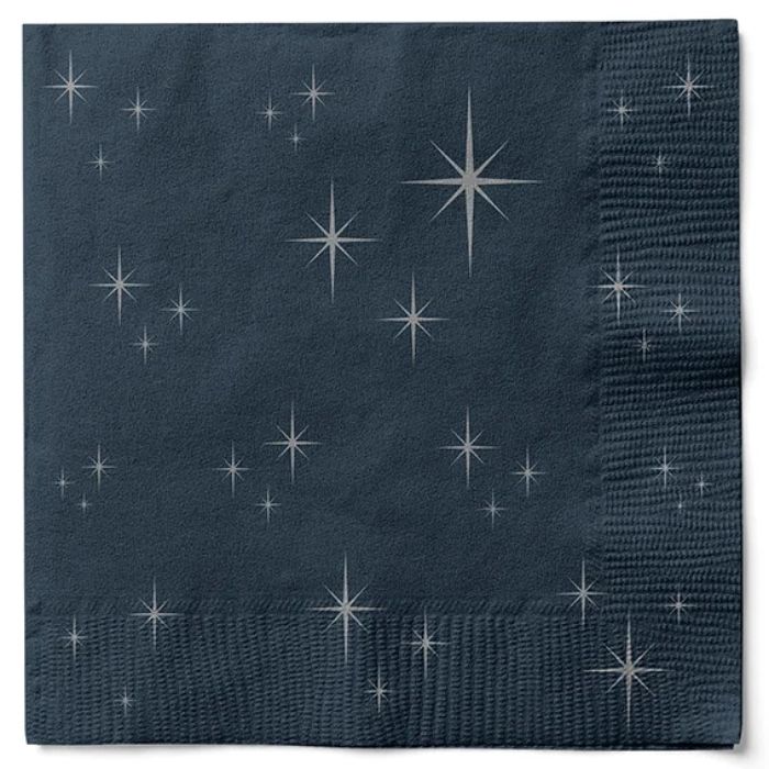 Blå servietter med sølv stjerner 20x Det Gamle Apotek - 33x33 cm