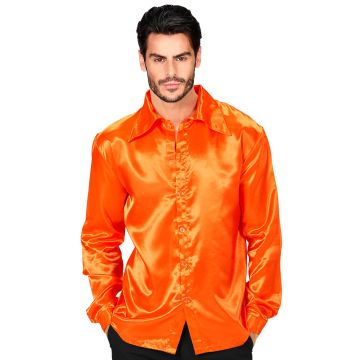 Satin diskoskjorte i orange til herrer