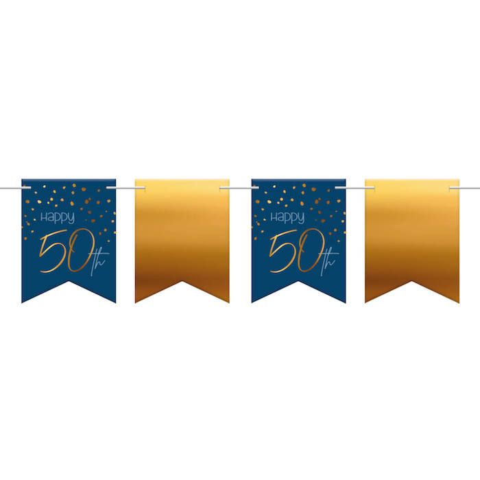 "Happy 50th" Flagguirlande Blå - 6 m