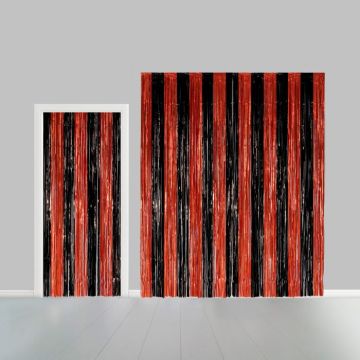 Sort og orange stribet glimmerforhæng - 100 x 240 cm