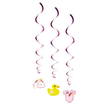 Lyserøde swirls med baby motiver 3x - 60 cm