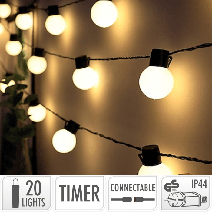 Lyskæde varm hvid 20x pærer - 14,5 m