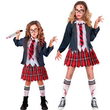 Zombie skolepige kostume til piger - 4 dele